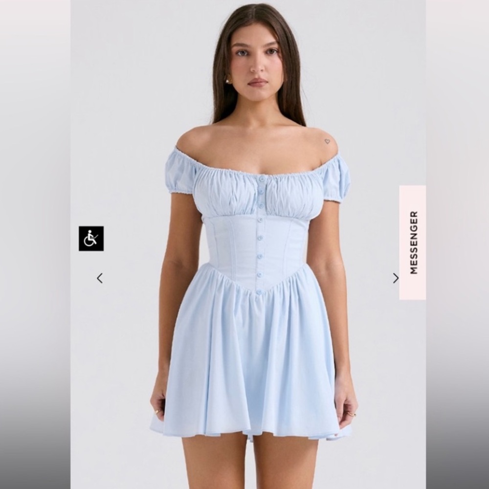 House of CB Light Blue Off-Shoulder Corset Mini Dress